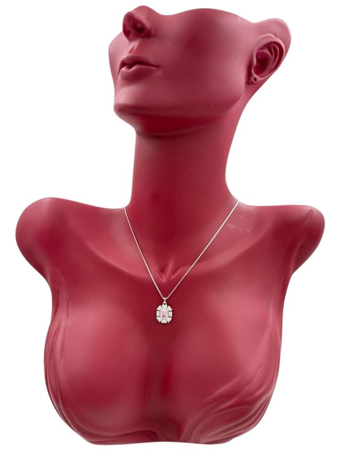 Pembe kuvars kolye ice cut ve mozanit