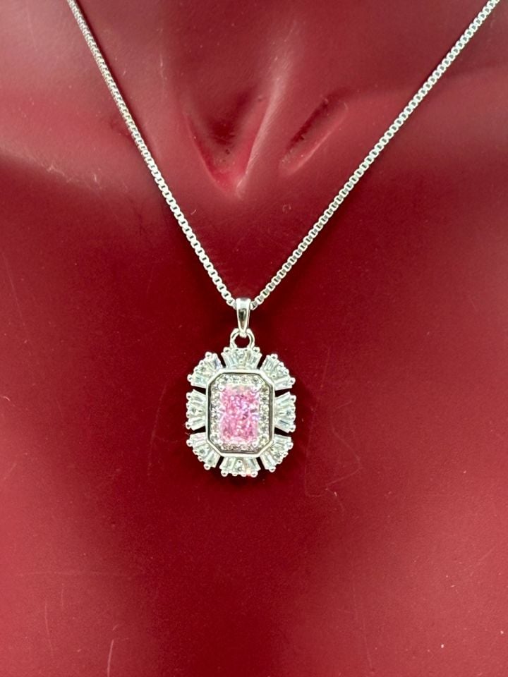 Pembe kuvars kolye ice cut ve mozanit